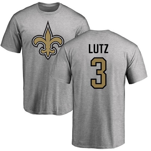 Men New Orleans Saints Ash Wil Lutz Name and Number Logo NFL Football #3 T Shirt->new orleans saints->NFL Jersey